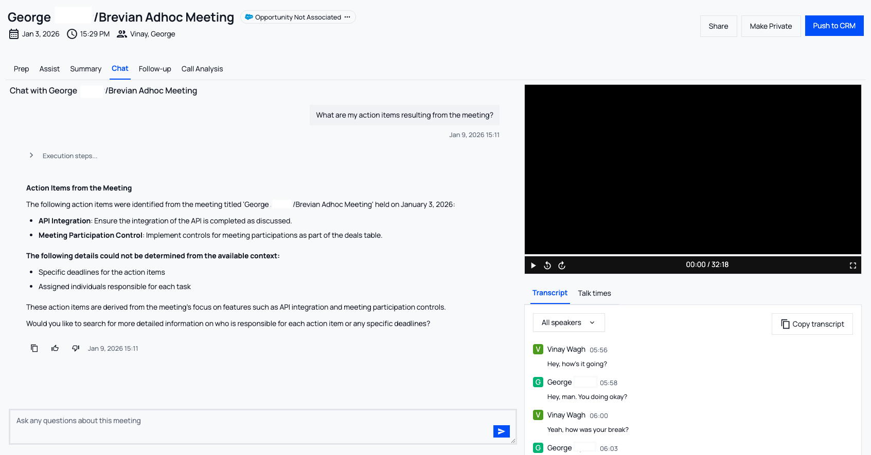 Chat tab for meetings
