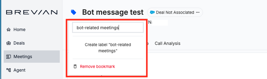 Enter a bookmark label