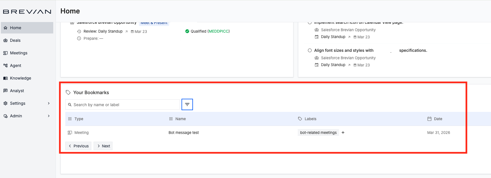 Review list of bookmarks