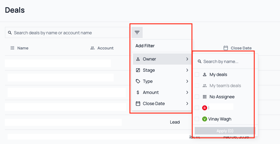 Select filter option