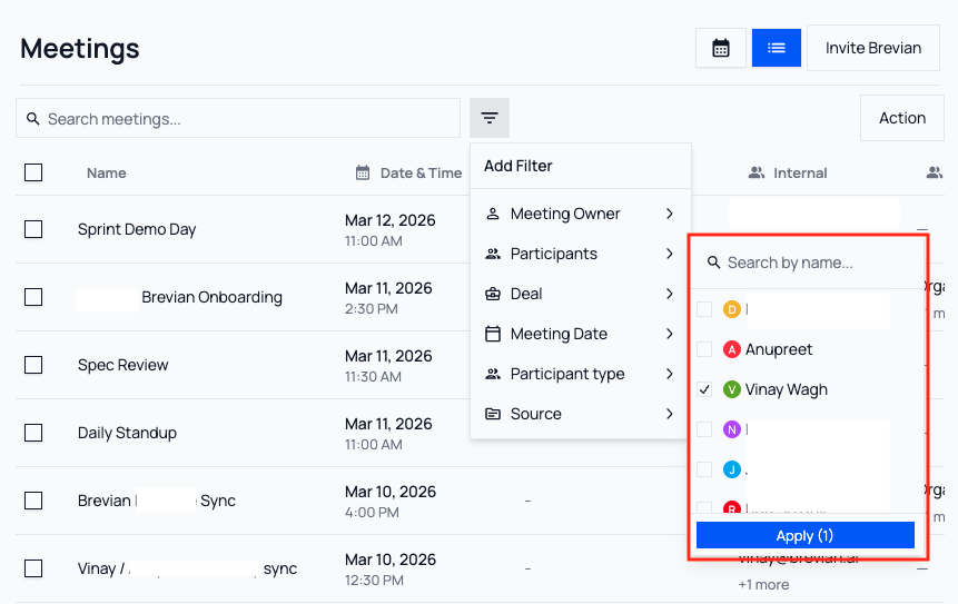 Select participant name