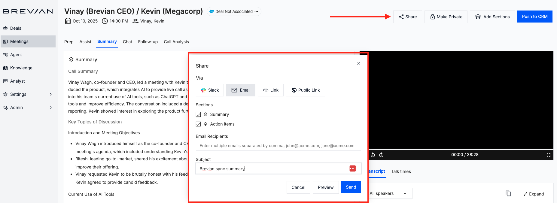 Share meeting summaries